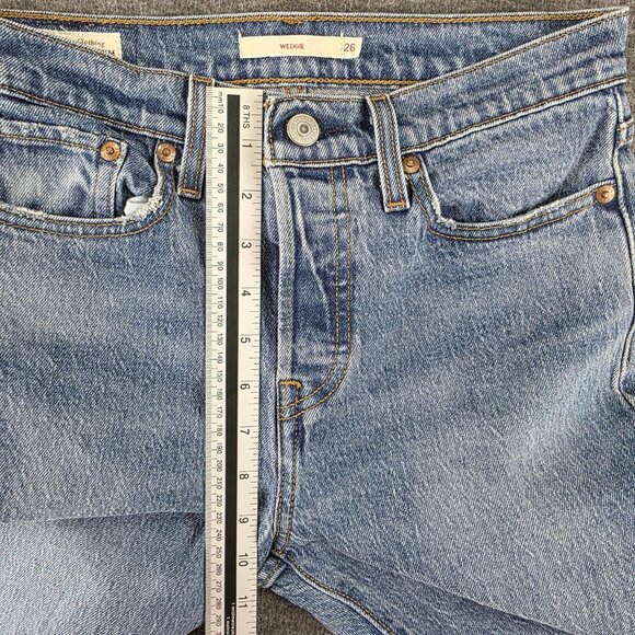 Levis Wedgie Tapered Jeans Womens 26x27 Blue Medium Wash Slim Stretch - Picture 10 of 14